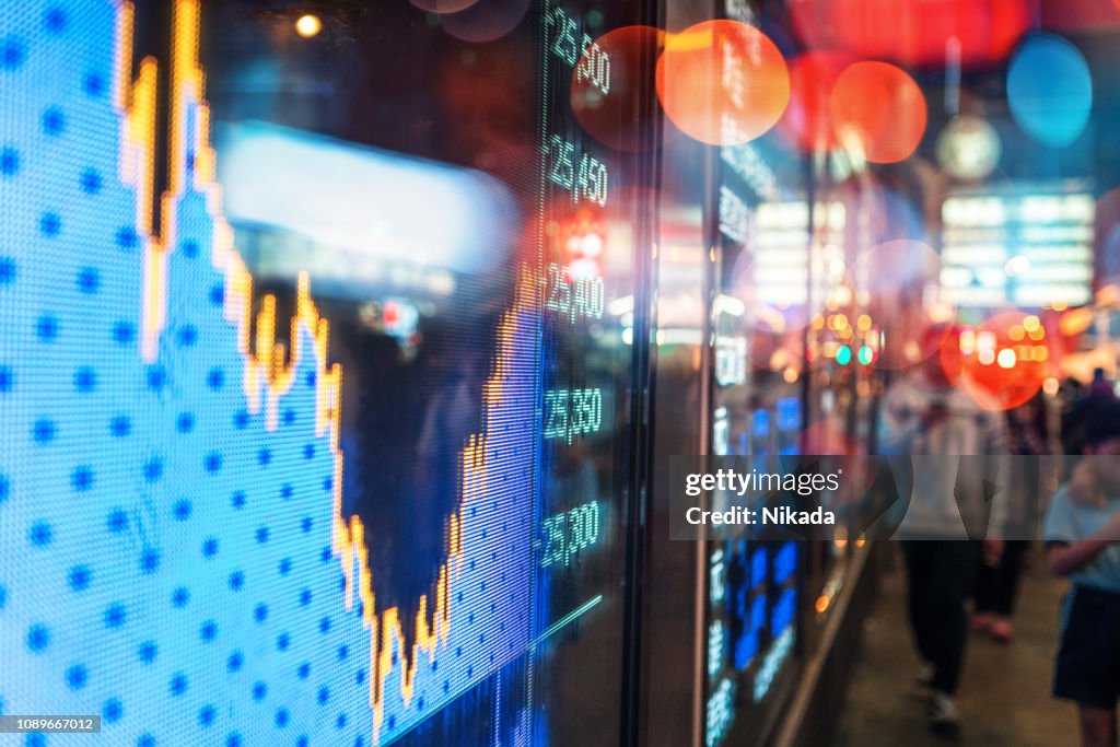 Financial stock exchange market display screen board on the street