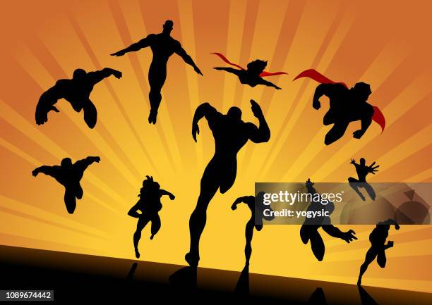 stockillustraties, clipart, cartoons en iconen met vector superheldenteam opladen forward - superheld