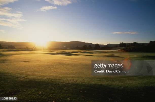 View of the 18th hole on the Queen's Course at the Gleneagles Hotel, near Auchterarder, Scotland, circa 1990.