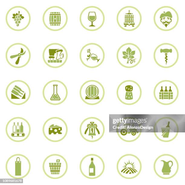 green winery icons - wine cellar stock illustrations