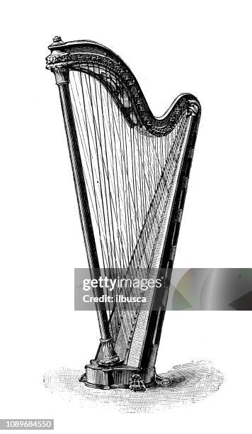 antique art engraving illustration: harp - harp stock illustrations