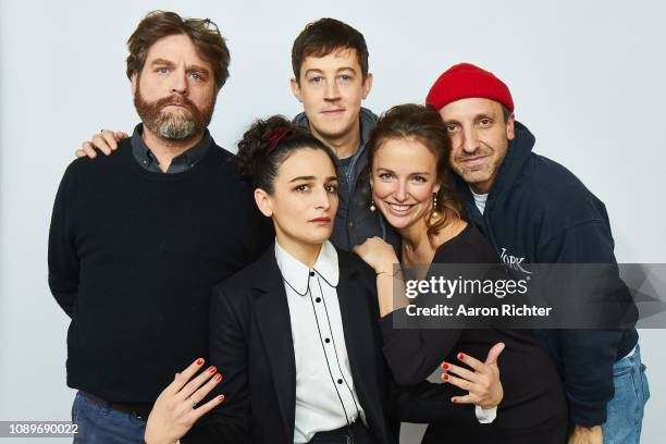 Zach Galifianakis, Jenny Slate, Alex Sharp, Rebecca Dinerstein from 'Sunlit Night' poses for a portrait in the Pizza Hut Lounge in Park City, Utah on...