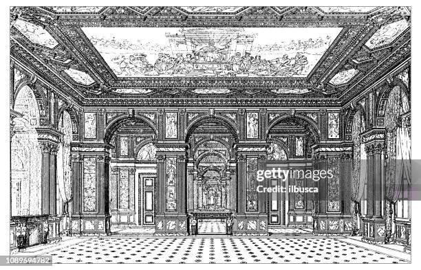 antique art engraving illustration: hotel de ville, paris - hotel de ville paris stock illustrations