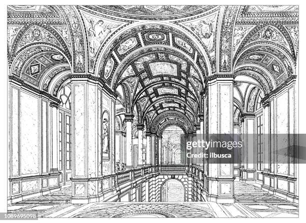 antique art engraving illustration: hotel de ville, paris - hotel de ville paris stock illustrations