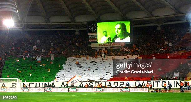 Roma fans before the Serie A match between Roma and Juventus, played at the Olympic Stadium, Rome. DIGITAL IMAGE Mandatory Credit: Grazia...
