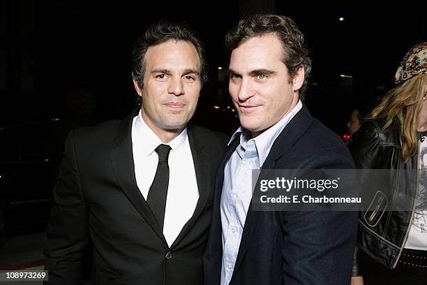 Mark Ruffalo and Joaquin Phoenix at the Focus Features premiere of "Reservation Road" at the Academy of Motion Picture Arts and Sciences on October...