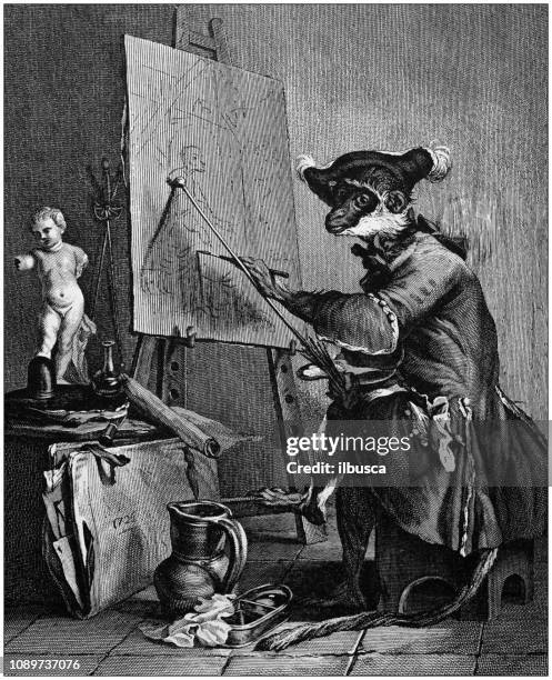 Antique Art Painting Illustration Chardin Monkey Painter High Res antique-art-painting-illustration-chardin-monkey-painter-high-res