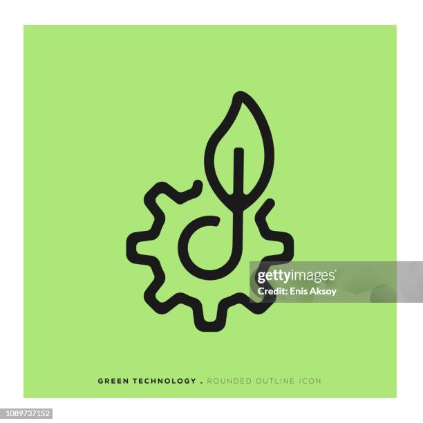green technology rounded line icon - green technology stock illustrations