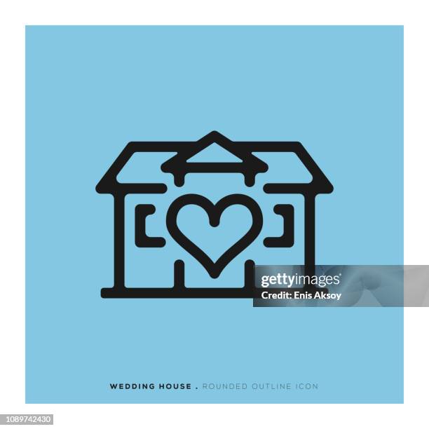 wedding house rounded line icon - folding table stock illustrations