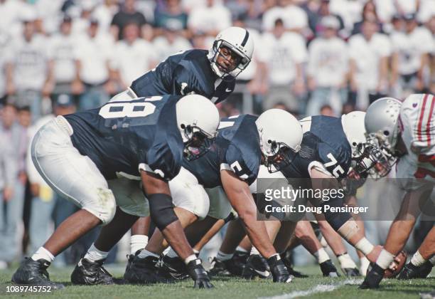Wally Richardson, Quarterback for the Penn State Nittany Lions calls the play during the NCAA Big Ten Conference college football game against the...