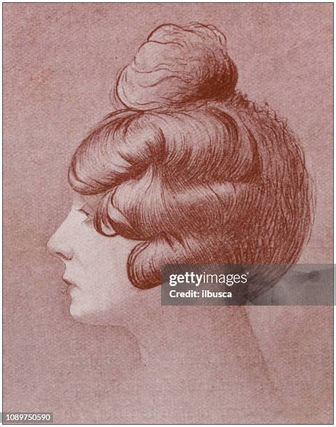 antique art painting illustration: granié - woman portrait - 1900s woman stock illustrations