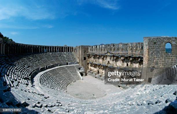 aspendos amphitheater - amphitheater stock pictures, royalty-free photos & images