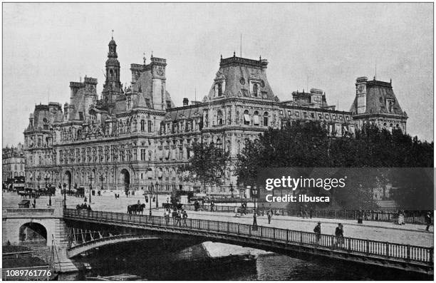 antique photograph: hotel de ville, paris - hotel de ville paris stock illustrations