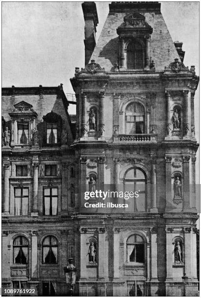 antique photograph: hotel de ville, paris - hotel de ville paris stock illustrations