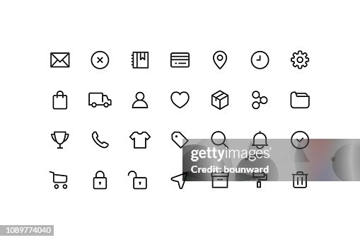 Los iconos de contorno de interfaz de usuario de la interfaz de usuario de y E-Commerce Los iconos de contorno de interfaz de usuario de la interfaz de usuario de y E-Commerce