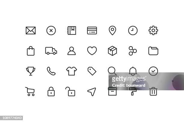 ilustraciones, imágenes clip art, dibujos animados e iconos de stock de los iconos de contorno de interfaz de usuario de la interfaz de usuario de y e-commerce - internet