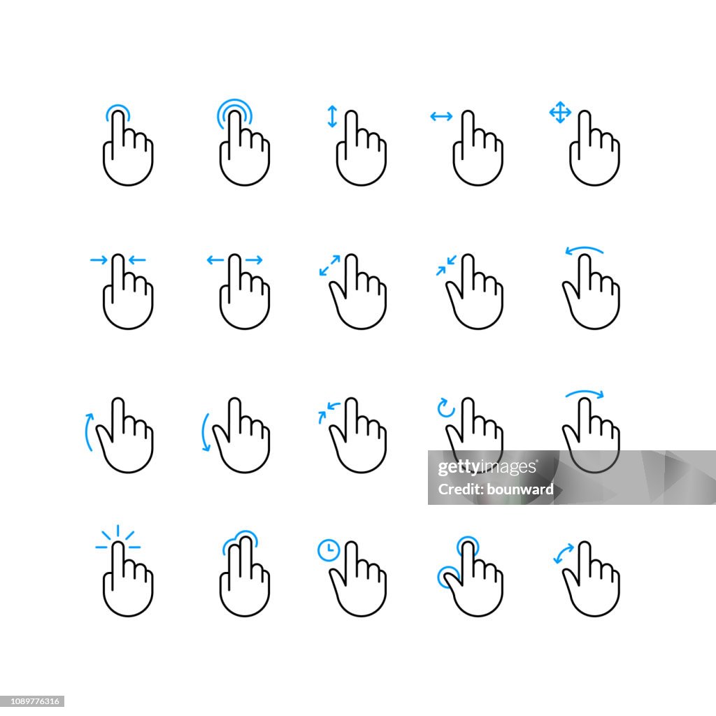 Hand Geste Touch Sensor Umriss Bildschirmsymbole