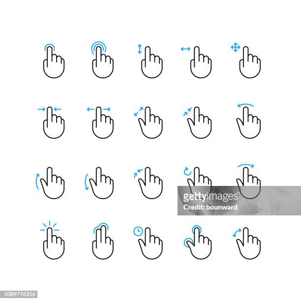 hand screen gesture touch sensor outline icons - touching stock illustrations