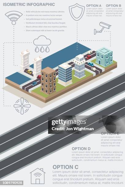 isometric smart building infographic - tree base stock illustrations