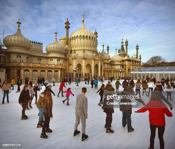 brighton pavilion ice skaters - royal pavilion stock pictures, royalty-free photos & images