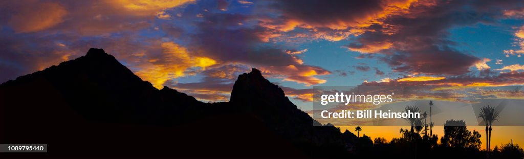 Silhouette and Panorama of Camelback Mountain in Scottsdale, Arizona