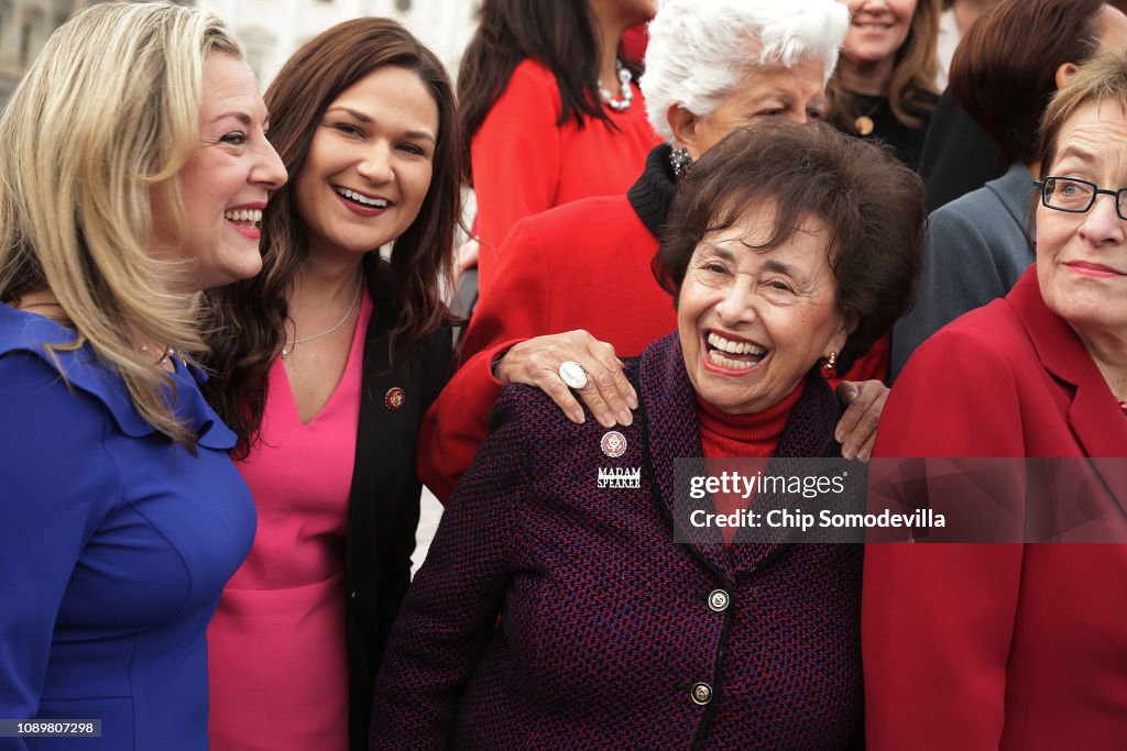 House Speaker Nancy Pelosi And All House Democratic Women Pose For Group Photo At Capitol