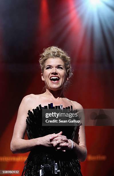 Anke Engelke presents the grand opening ceremony during the opening day of the 61st Berlin International Film Festival at Berlinale Palace on...