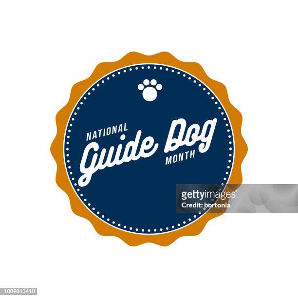 national guide dog month label - seeing eye dog stock illustrations