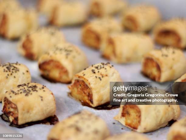 seafood sausage rolls - sausage roll stock pictures, royalty-free photos & images
