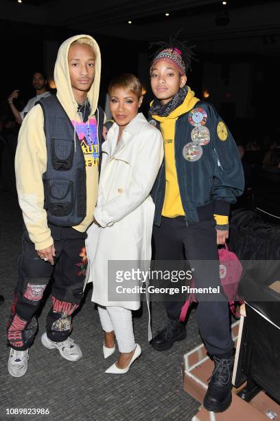 Jaden Smith, Jada Pinkett Smith, and Willow Smith attend the "Hala" Premiere during the 2019 Sundance Film Festival at Library Center Theater on...