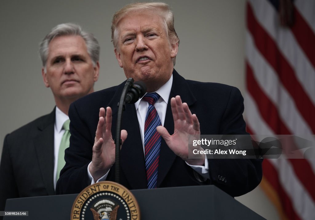 President Trump Speaks In The Rose Garden Of White House After Meeting With Congressional Leaders On Gov't Shutdown