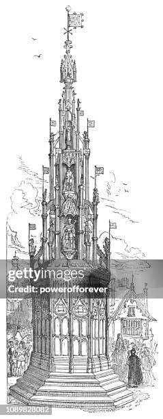 eleanor cross in england - english architecture stock illustrations