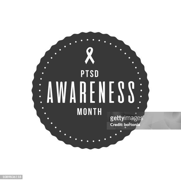 ptsd awareness month label - post traumatic stress disorder stock illustrations