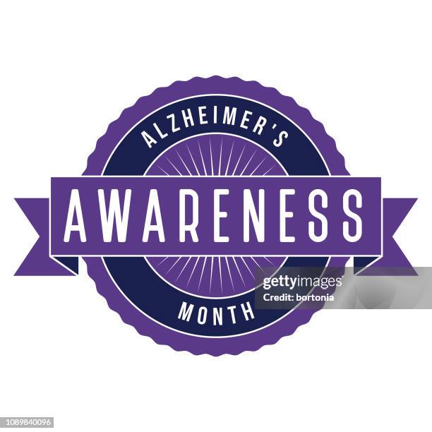 alzheimer's awareness month label - alzheimer's disease stock illustrations