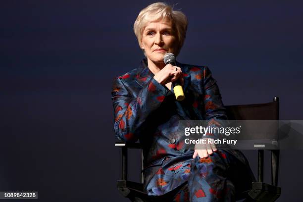 Glenn Close speaks onstage at the screening of 'The Wife' at the 30th Annual Palm Springs International Film Festival on January 04, 2019 in Palm...