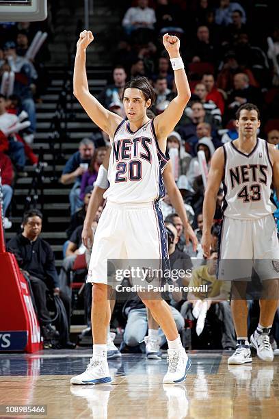 Sasha Vujacic of the New Jersey Nets during the game against the New Orleans Hornets on February 9, 2011 at the Prudential Center in Newark, New...