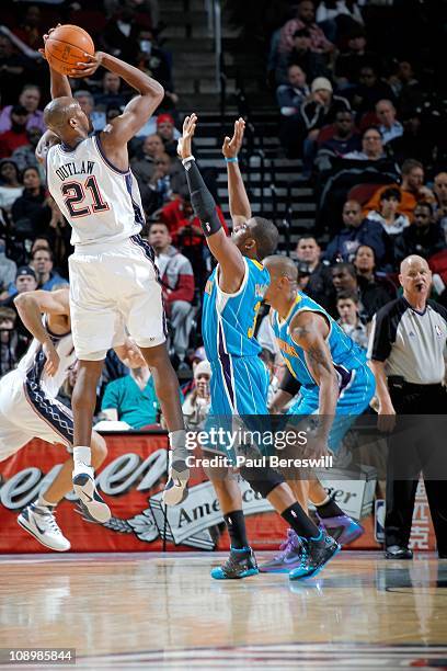 Travis Outlaw of the New Jersey Nets during the game against the New Orleans Hornets on February 9, 2011 at the Prudential Center in Newark, New...