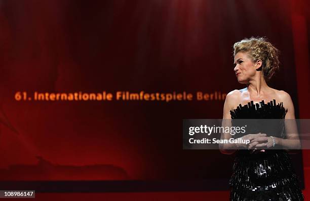 Anke Engelke attends the grand opening ceremony during the opening day of the 61st Berlin International Film Festival at Berlinale Palace on February...