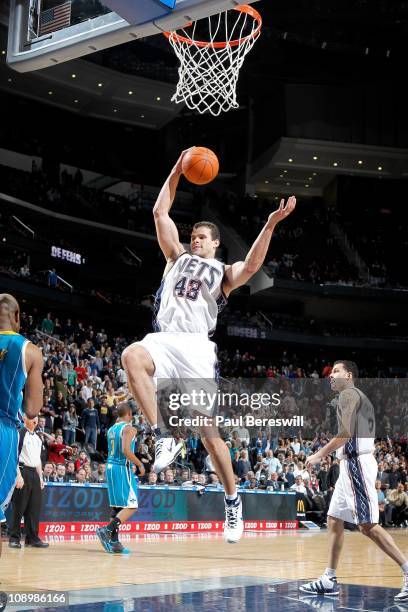 Kris Humphries of the New Jersey Nets during the game against the New Orleans Hornets on February 9, 2011 at the Prudential Center in Newark, New...