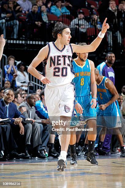 Sasha Vujacic of the New Jersey Nets during the game against the New Orleans Hornets on February 9, 2011 at the Prudential Center in Newark, New...
