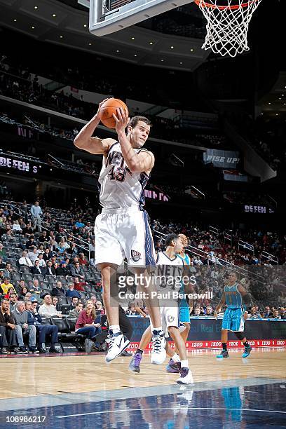 Kris Humphries of the New Jersey Nets during the game against the New Orleans Hornets on February 9, 2011 at the Prudential Center in Newark, New...