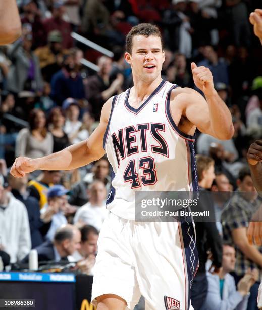 Kris Humphries of the New Jersey Nets during the game against the New Orleans Hornets on February 9, 2011 at the Prudential Center in Newark, New...