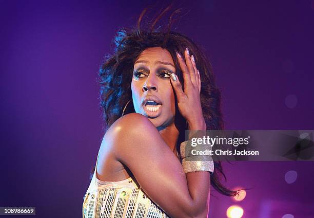 Singer Alexandra Burke performs at Hammersmith Apollo on February 10, 2011 in London, England.