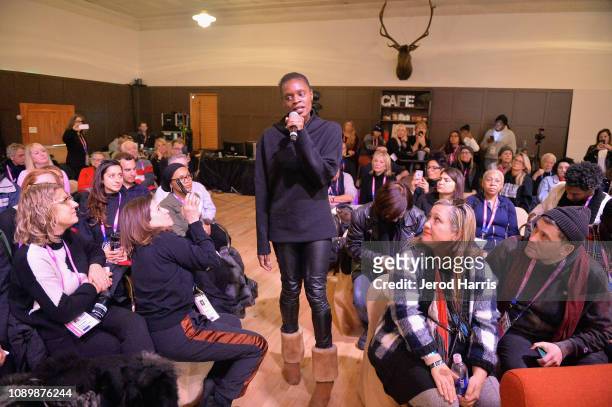 Artist Okwui Okpokwasili speaks during the "Can Art Save Democracy?" Panel during the 2019 Sundance Film Festival at Filmmaker Lodge on January 26,...