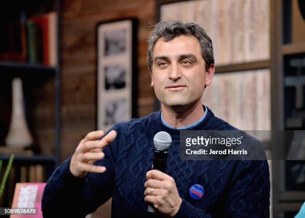 Artist Eric Gottesman speaks during the "Can Art Save Democracy?" Panel during the 2019 Sundance Film Festival at Filmmaker Lodge on January 26, 2019...