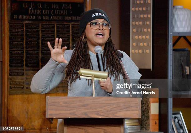 Film director Ava DuVernay speaks during the "Can Art Save Democracy?" Panel during the 2019 Sundance Film Festival at Filmmaker Lodge on January 26,...