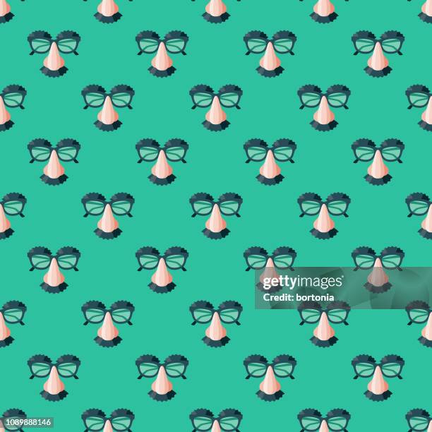 ilustraciones, imágenes clip art, dibujos animados e iconos de stock de disfraz patrones sin fisuras de april fools' day - gafas
