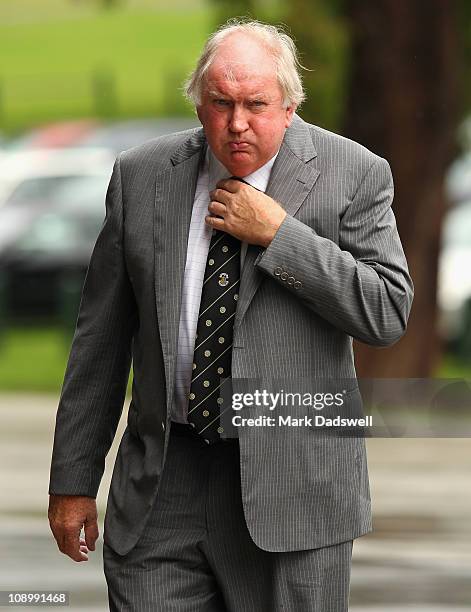 Brian Collis former Chairman of the AFL Tribunal arrives for the service in celebration of the life of Jill Lindsay held in the Olympic Room at the...