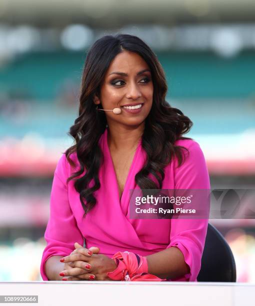 Fox Cricket presenter Isa Guha during day three of the Fourth Test match in the series between Australia and India at Sydney Cricket Ground on...