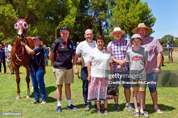 Blazen Diamond and owners after winning the Sungold Milk 3YO Maiden Plate at Great Western Racecourse on January 27, 2019 in Great Western, Australia.